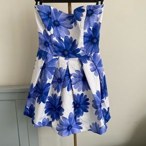 Ixia Sweetheart Strapless Blue Floral Mini Dress